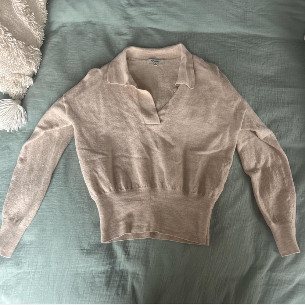 Madewell Women's Wool V-Neck Sweater in Tan/Cream